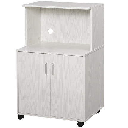 Microwave Cart Utility Trolley with 2-Door Cabinet on Wheels 97x60.4x40.3cm - White