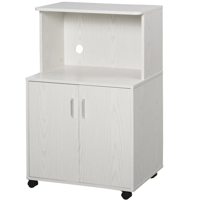 Microwave Cart Utility Trolley with 2-Door Cabinet on Wheels 97x60.4x40.3cm - White