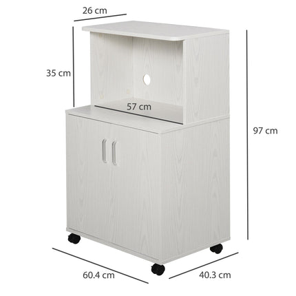Microwave Cart Utility Trolley with 2-Door Cabinet on Wheels 97x60.4x40.3cm - White