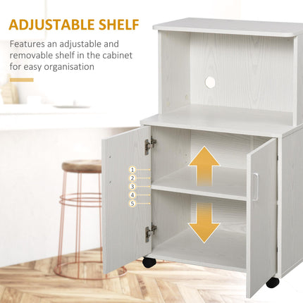 Microwave Cart Utility Trolley with 2-Door Cabinet on Wheels 97x60.4x40.3cm - White