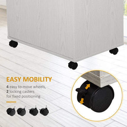 Microwave Cart Utility Trolley with 2-Door Cabinet on Wheels 97x60.4x40.3cm - White