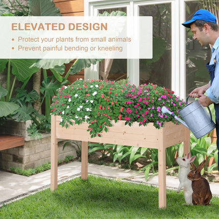 Rectangular Fir Wood Planter Box with Non-Woven Fabric Liner - Natural Wood