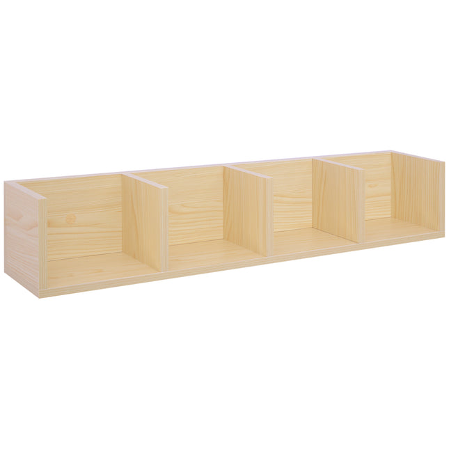 Wall Mount Media Storage Rack 84 CD 56 DVD Blu-ray 4-Cube Organizer Shelf - Natural Wood Colour
