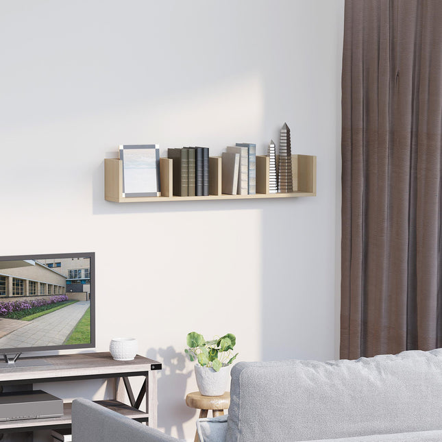 Wall Mount Media Storage Rack 84 CD 56 DVD Blu-ray 4-Cube Organizer Shelf - Natural Wood Colour
