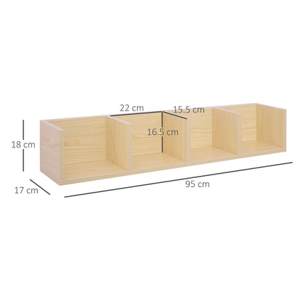 Wall Mount Media Storage Rack 84 CD 56 DVD Blu-ray 4-Cube Organizer Shelf - Natural Wood Colour