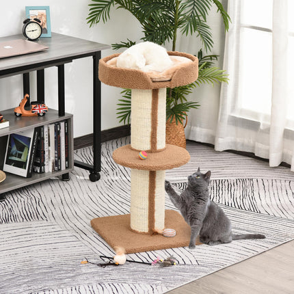 91cm Cat Tree Kitten Activity Center with Sisal Scratching Post and Lamb Cashmere Perch - Brown