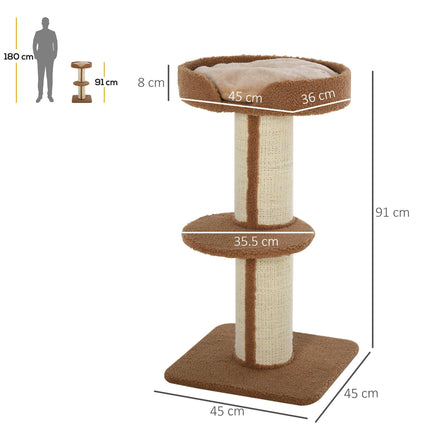 91cm Cat Tree Kitten Activity Center with Sisal Scratching Post and Lamb Cashmere Perch - Brown