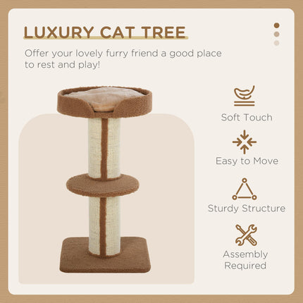 91cm Cat Tree Kitten Activity Center with Sisal Scratching Post and Lamb Cashmere Perch - Brown