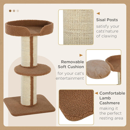 91cm Cat Tree Kitten Activity Center with Sisal Scratching Post and Lamb Cashmere Perch - Brown