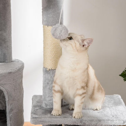 Adjustable Floor to Ceiling Cat Tree 240-260cm with Ramps and Hammocks - Light Grey