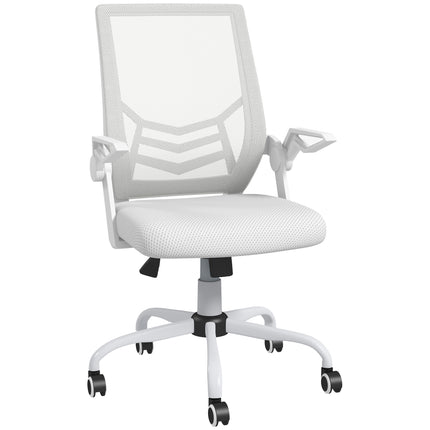 Mesh Office Chair with Flip-up Armrests, Lumbar Support & Swivel Wheels - White