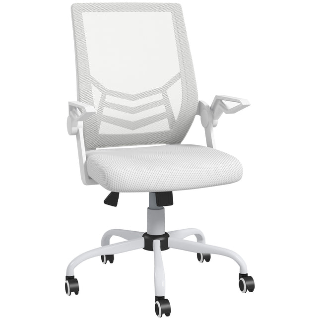 Mesh Office Chair with Flip-up Armrests, Lumbar Support & Swivel Wheels - White