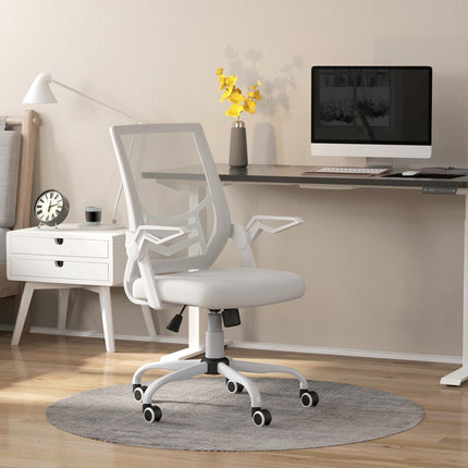 Mesh Office Chair with Flip-up Armrests, Lumbar Support & Swivel Wheels - White