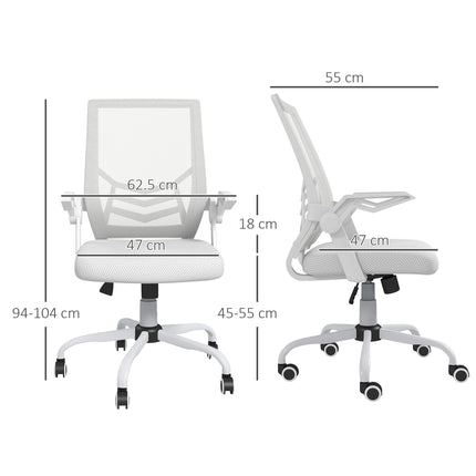 Mesh Office Chair with Flip-up Armrests, Lumbar Support & Swivel Wheels - White