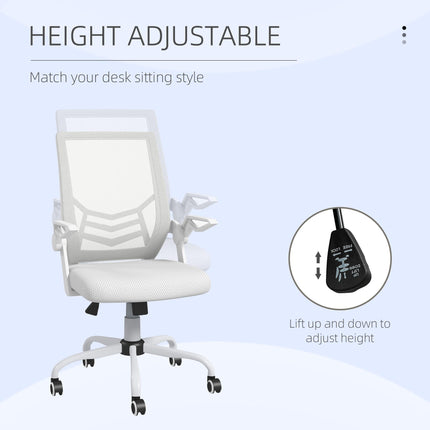 Mesh Office Chair with Flip-up Armrests, Lumbar Support & Swivel Wheels - White
