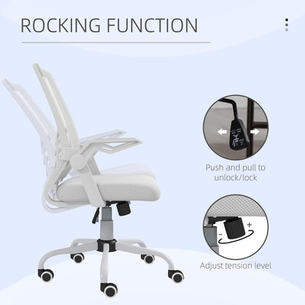 Mesh Office Chair with Flip-up Armrests, Lumbar Support & Swivel Wheels - White