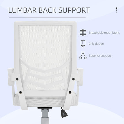 Mesh Office Chair with Flip-up Armrests, Lumbar Support & Swivel Wheels - White