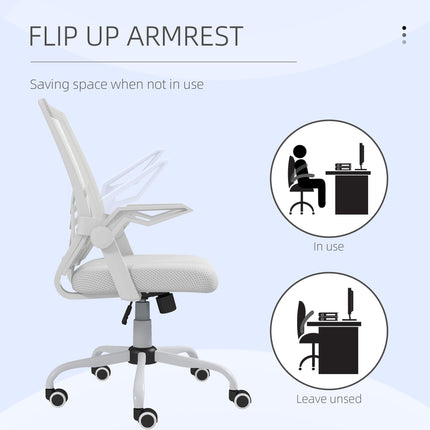 Mesh Office Chair with Flip-up Armrests, Lumbar Support & Swivel Wheels - White