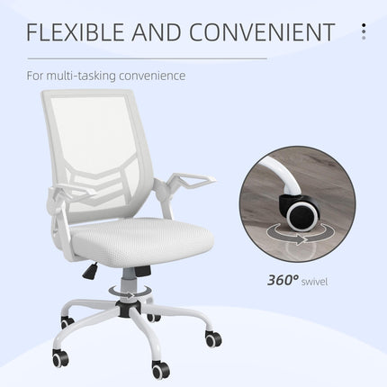 Mesh Office Chair with Flip-up Armrests, Lumbar Support & Swivel Wheels - White