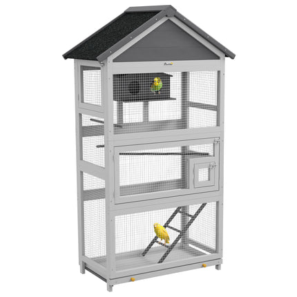 Wooden Bird Cage with Stand for Finches and Small Birds - Grey