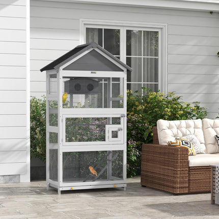 Wooden Bird Cage with Stand for Finches and Small Birds - Grey