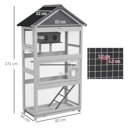 Wooden Bird Cage with Stand for Finches and Small Birds - Grey