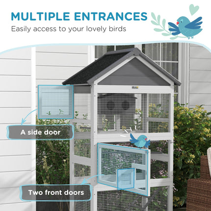 Wooden Bird Cage with Stand for Finches and Small Birds - Grey