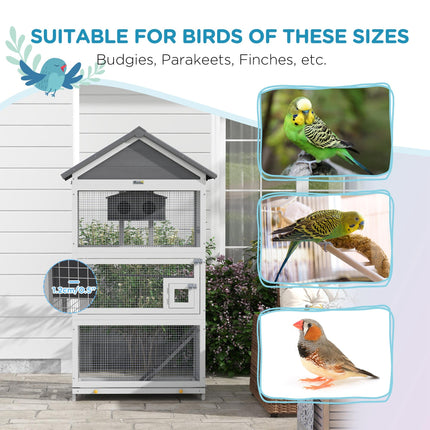 Wooden Bird Cage with Stand for Finches and Small Birds - Grey