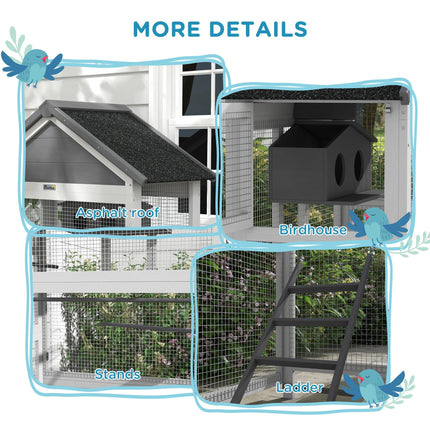 Wooden Bird Cage with Stand for Finches and Small Birds - Grey