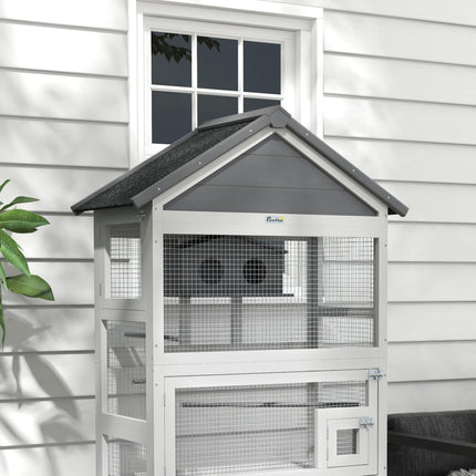 Wooden Bird Cage with Stand for Finches and Small Birds - Grey