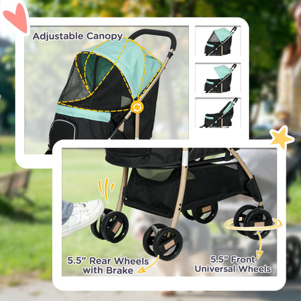Oxfoad Small & Miniature Dog Pet Stroller with Rain Cover - Green