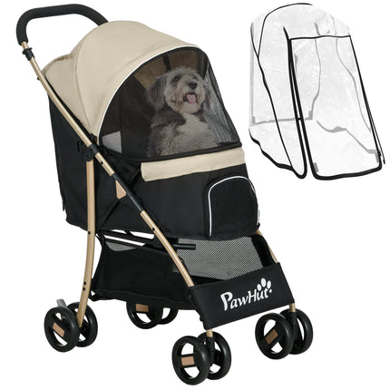 Oxfoad Small Miniature Dog Pet Stroller with Rain Cover - Dark Khaki