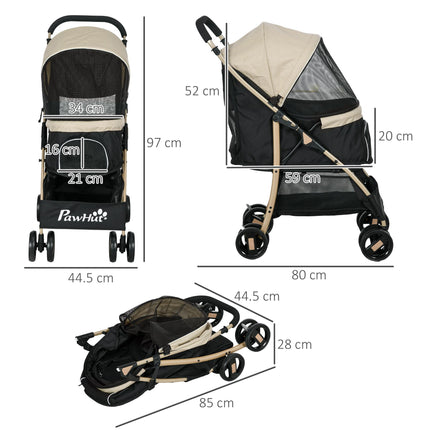 Oxfoad Small Miniature Dog Pet Stroller with Rain Cover - Dark Khaki