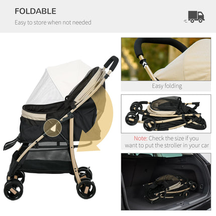 Oxfoad Small Miniature Dog Pet Stroller with Rain Cover - Dark Khaki