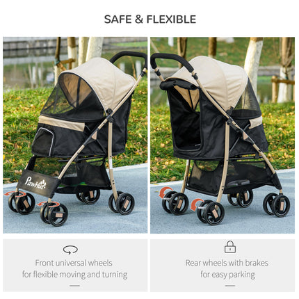 Oxfoad Small Miniature Dog Pet Stroller with Rain Cover - Dark Khaki