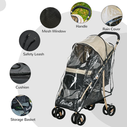 Oxfoad Small Miniature Dog Pet Stroller with Rain Cover - Dark Khaki