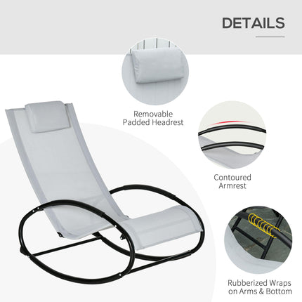 Outdoor Rocking Chair Recliner with Texteline Fabric and Pillow - Grey