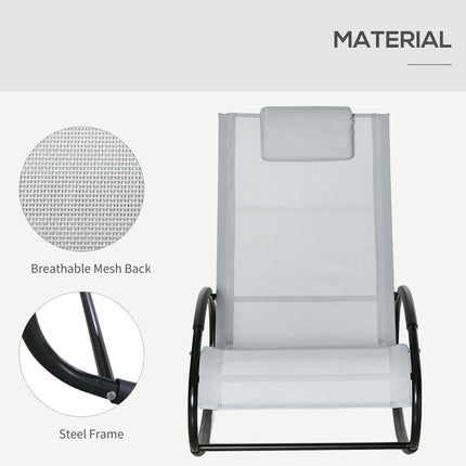 Outdoor Rocking Chair Recliner with Texteline Fabric and Pillow - Grey