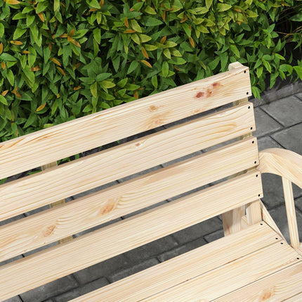 Wagon Wheel Rustic Fir Wood Outdoor Garden Loveseat Bench with Armrests - Natural