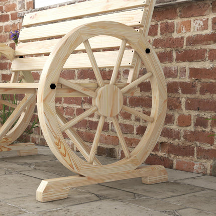 Wagon Wheel Rustic Fir Wood Outdoor Garden Loveseat Bench with Armrests - Natural