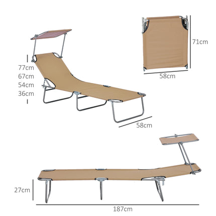 Adjustable Sun Lounger with Face Canopy - Brown