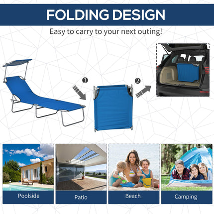 Outdoor Foldable Sun Lounger Set of 2 with 4-Level Adjustable Backrest & Sun Shade Awning - Blue