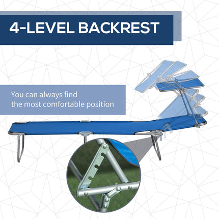 Outdoor Foldable Sun Lounger Set of 2 with 4-Level Adjustable Backrest & Sun Shade Awning - Blue