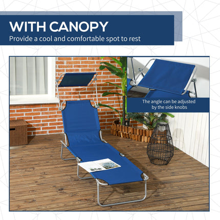 Outdoor Foldable Sun Lounger Set of 2 with 4-Level Adjustable Backrest & Sun Shade Awning - Blue