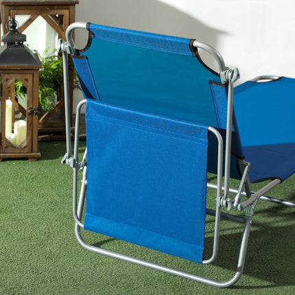 Outdoor Foldable Sun Lounger Set of 2 with 4-Level Adjustable Backrest & Sun Shade Awning - Blue