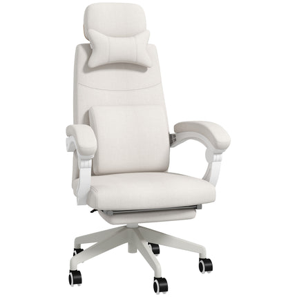 High Back Reclining Office Chair with Footrest, Lumbar Support, Adjustable Height & Swivel Wheels - White