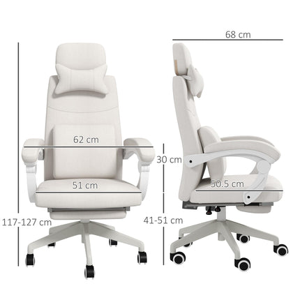 High Back Reclining Office Chair with Footrest, Lumbar Support, Adjustable Height & Swivel Wheels - White