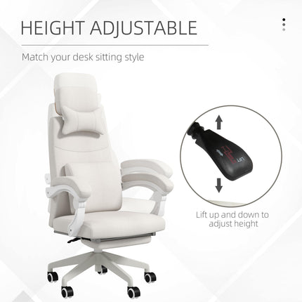 High Back Reclining Office Chair with Footrest, Lumbar Support, Adjustable Height & Swivel Wheels - White