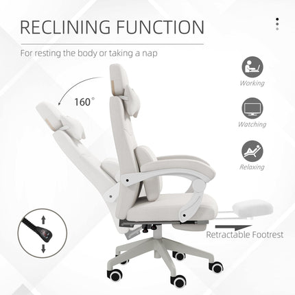 High Back Reclining Office Chair with Footrest, Lumbar Support, Adjustable Height & Swivel Wheels - White