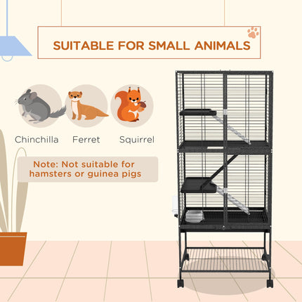 Rolling Chinchilla Cage for Small Animals with Three Doors, Tray, Bowl & Water Bottle - Grey